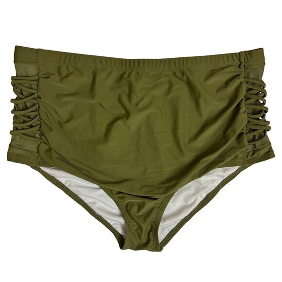Olive Green Plus Size High-Waisted Bikini Bottoms - Size 3XL - NWOT - Picture 1 of 7